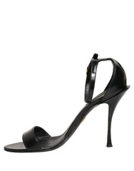 Dolce & Gabbana Black Leather Ankle Strap Heels Sandals Shoes