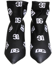 Dolce & Gabbana Black Logo Stretch Heels Ankle Boots Shoes