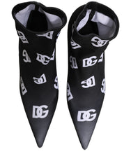 Dolce & Gabbana Black Logo Stretch Heels Ankle Boots Shoes