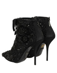 Dolce & Gabbana Black Embellished Mesh Ankle Boots Shoes