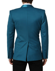 Dolce & Gabbana Teal Wool Double Breasted Formal Coat Blazer
