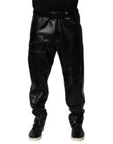 Dolce & Gabbana Black PU Leather Zipper Men Trouser Pants