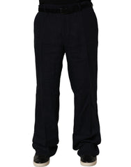 Dolce & Gabbana Black Linen Straight Leg Dress Trouser Pants