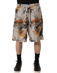 Dolce & Gabbana Beige Floral Print Silk Men Bermuda Shorts