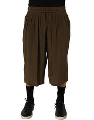 Dolce & Gabbana Brown Silk Mid Waist Pleated Bermuda Shorts