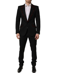 Dolce & Gabbana Black Wool Crystal Embellished 2 Piece Suit
