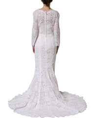 Dolce & Gabbana White Floral Lace Mermaid Long Gown Dress