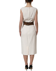Dolce & Gabbana White Leopard Sleeveless Sheath Midi Dress