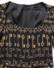 Dolce & Gabbana Black Key Print Long Sleeves Sheath Midi Dress