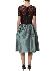 Dolce & Gabbana Multicolor Floral Lace Taffeta Pleated Midi Dress