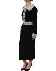 Dolce & Gabbana Black Lace Detailing Long Sleeves Midi Dress