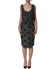 Dolce & Gabbana Black White Floral Lace Sleeveless Midi Dress