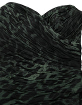 Dolce & Gabbana Green Leopard Print Bustier Draped Midi Dress