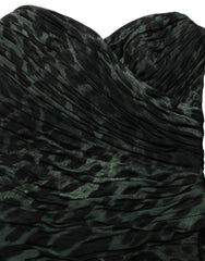 Dolce & Gabbana Green Leopard Print Bustier Draped Midi Dress