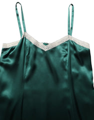 Dolce & Gabbana Green Satin Lace Trim Sleeveless Maxi Dress