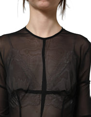 Dolce & Gabbana Black Long Sleeve Sheer Fitted Maxi Dress