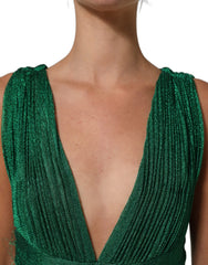 Dolce & Gabbana Emerald Green Plissé Evening Gown Dress