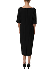 Dolce & Gabbana Black Viscose Cropped Sleeves Midi Dress