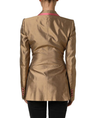 Dolce & Gabbana Gold Silk Double Breasted Coat Blazer Jacket