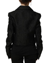 Dolce & Gabbana Black Floral Brocade Biker Blouson Jacket