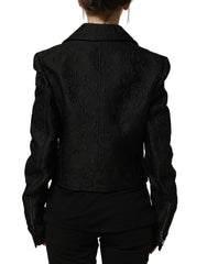 Dolce & Gabbana Black Floral Brocade Biker Blouson Jacket