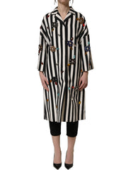 Dolce & Gabbana Black White Striped Embellished Coat Jacket