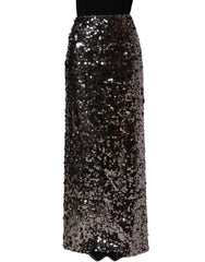 Dolce & Gabbana Brown Sequinned Embellished Pencil Cut Skirt