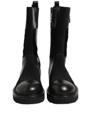 Dolce & Gabbana Black Patchwork Leather Mid Calf Boots Shoes