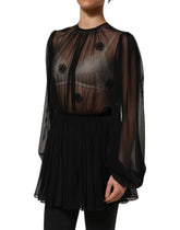 Dolce & Gabbana Black Polyester Mesh Sheer Crewneck Blouse Top