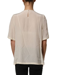 Dolce & Gabbana White Lace Trim Bow Short Sleeves Blouse Top
