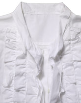 Dolce & Gabbana White Ruffled Bib Long Sleeves Blouse Top