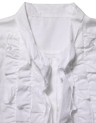 Dolce & Gabbana White Ruffled Bib Long Sleeves Blouse Top