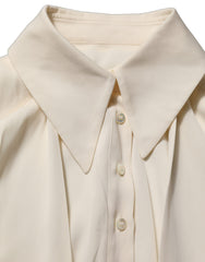 Dolce & Gabbana Off White Ascot Collar Long Sleeves Blouse Top
