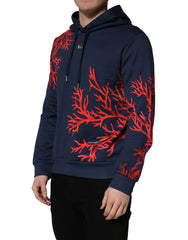 Dolce & Gabbana Blue Cotton Coral Logo Hooded Sweatshirt Sweater