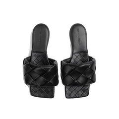 Bottega Veneta Black Lamb Leather Flat Sandals