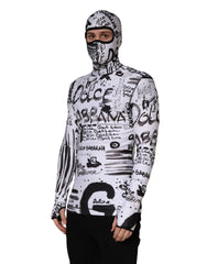 Dolce & Gabbana White Jersey Graffiti Print Balaclava Hood Sweater