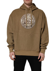 Dolce & Gabbana Brown Cotton Logo Coin Hooded Pullover Sweater