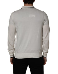 Dolce & Gabbana White Cotton Blend Men Polo Pullover Sweater