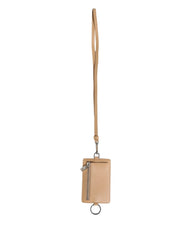 Dolce & Gabbana Beige Leather Logo Embossed Lanyard Card Holder Wallet