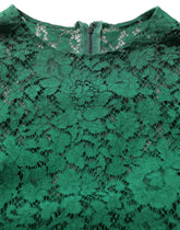 Dolce & Gabbana Green Floral Lace Round Neck Blouse Top