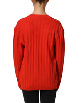 Celine Red Wool Knit ButtonEmbellished Cardigan Sweater