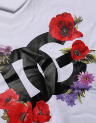 Dolce & Gabbana White Floral Logo Cotton Round Neck T-shirt
