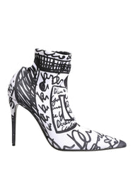 Dolce & Gabbana White Graffiti Stretch Ankle Boots Shoes
