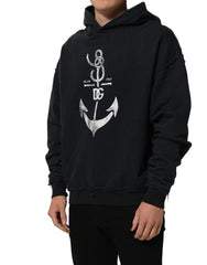 Dolce & Gabbana Black Anchor Print Hooded Sweatshirt Sweater