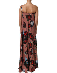 Dolce & Gabbana Dusty Pink Silk Floral OneShoulder Maxi Dress