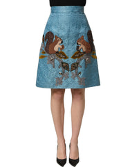 Dolce & Gabbana Blue Jacquard Embroidered A-line Skirt