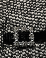 Dolce & Gabbana Black White Tweed High Waist Pleated Skirt