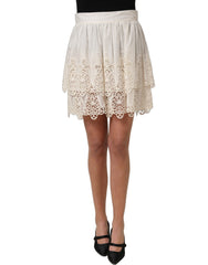 Dolce & Gabbana White Floral Embroidered A-line Mini Skirt
