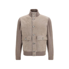 Brunello Cucinelli Beige Calf Leather Bos Taurus Leather Jacket
