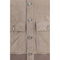 Brunello Cucinelli Beige Calf Leather Bos Taurus Leather Jacket